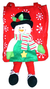 Red Christmas Tote Bag Joy to the World Snowman 7.5x9.5 inches Handled Festive